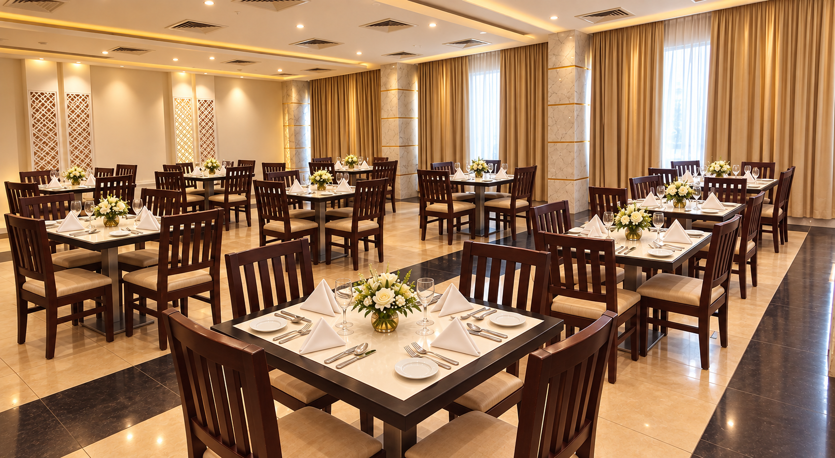 Spice Route restaurant dining area at Hotel Preethi International, Mysuru